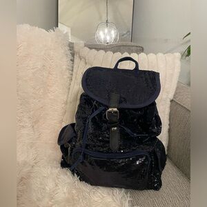 Navy blue sequin backpack